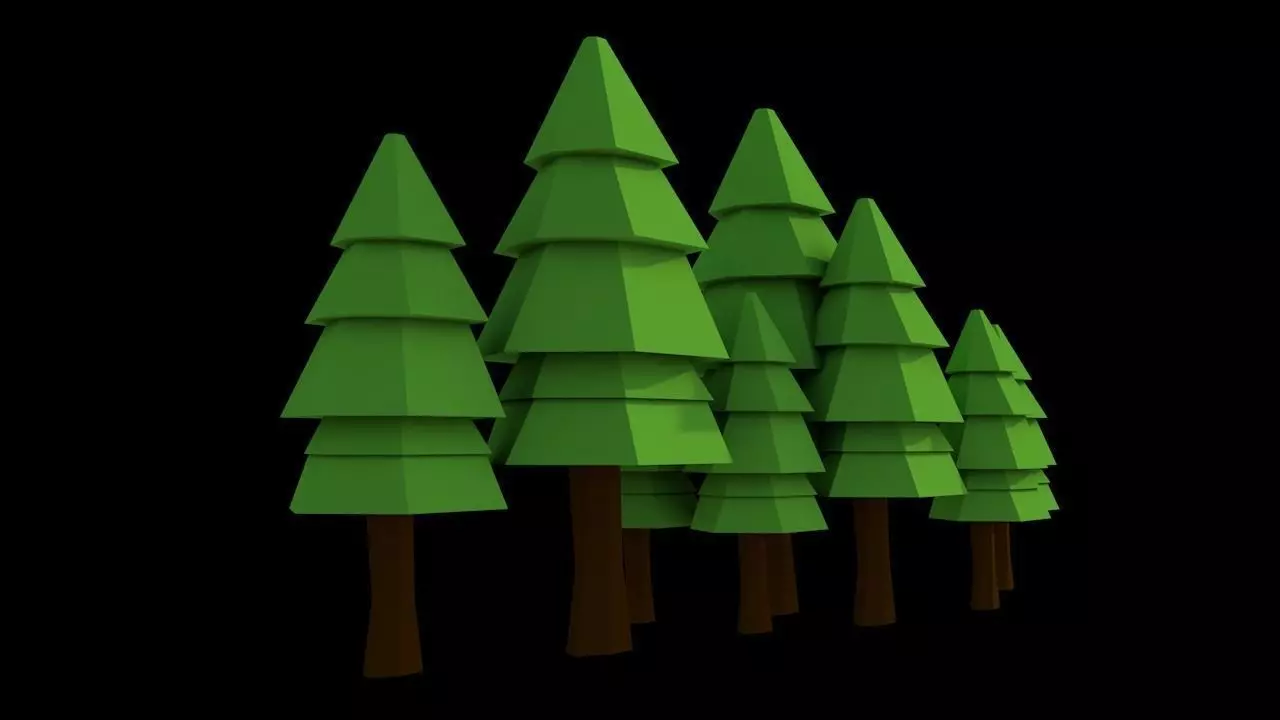 Low Poly Pines trees in forest Free 3D model