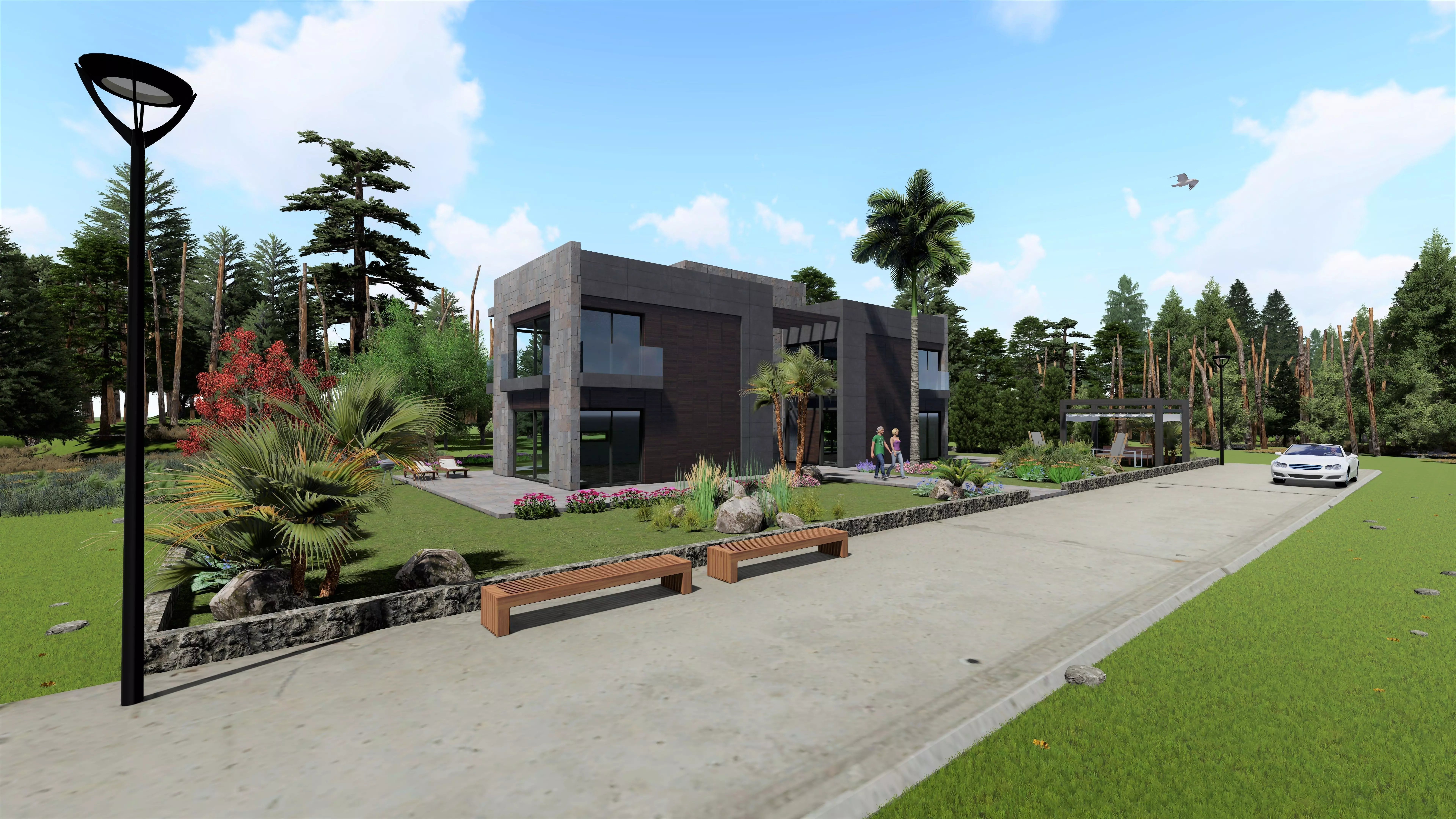 Village Model modern house Low-poly 3D model