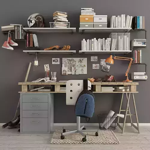 Writing Desk and Decor  3D model