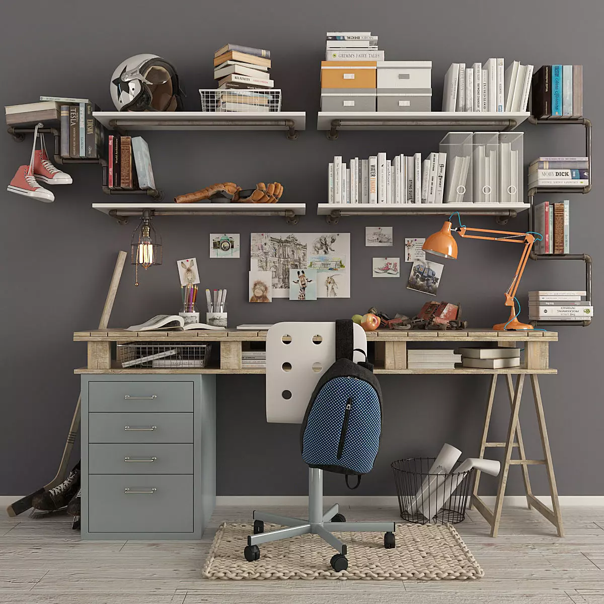 Writing Desk and Decor 3D model
