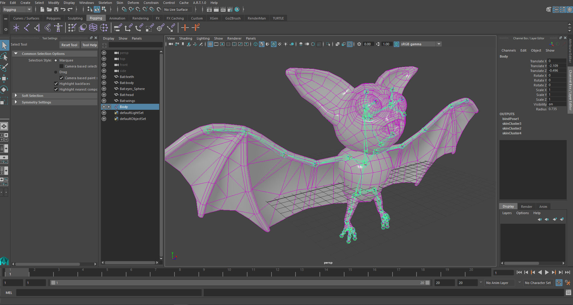 Cartoon bat low poly rigged animated game ready Low-poly 3D model_23