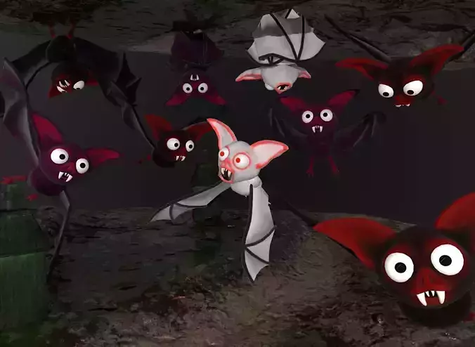 Cartoon bat low poly rigged animated game ready Low-poly 3D model