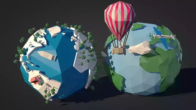 Low-Poly-Earth Pack Low-poly 3D model