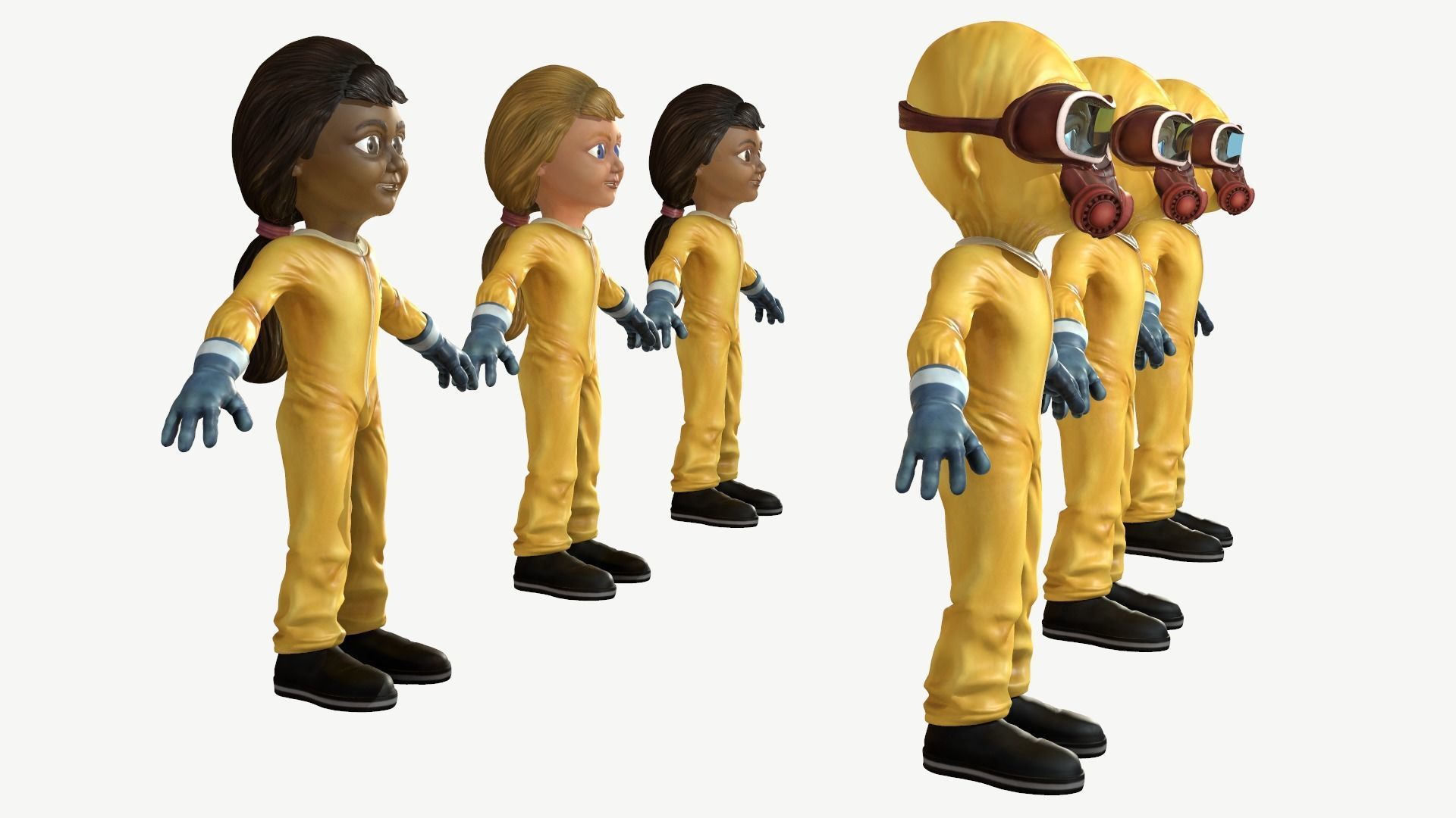 Hazmat Suit Girl Low-poly 3D model_3