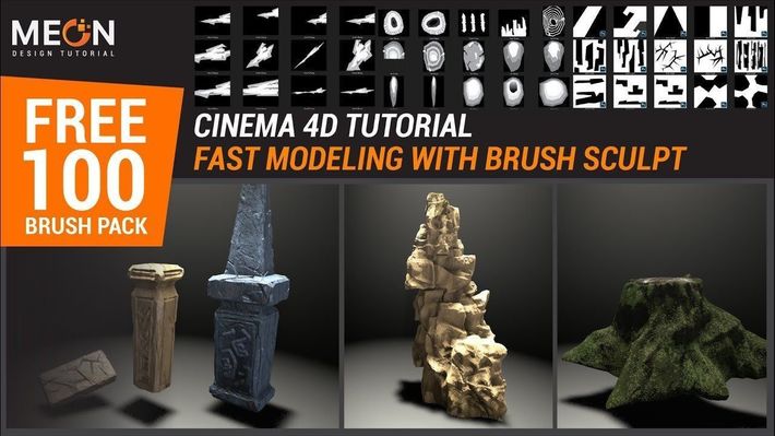 Cinema 4D Tutorial Free 100 Brush Sculpt Fast Modeling | Meon VFX