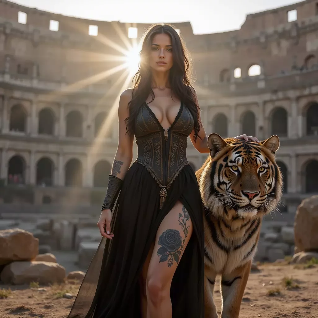 Kostenloser Flux-KI-Bildgenerator - Frau mit Tiger